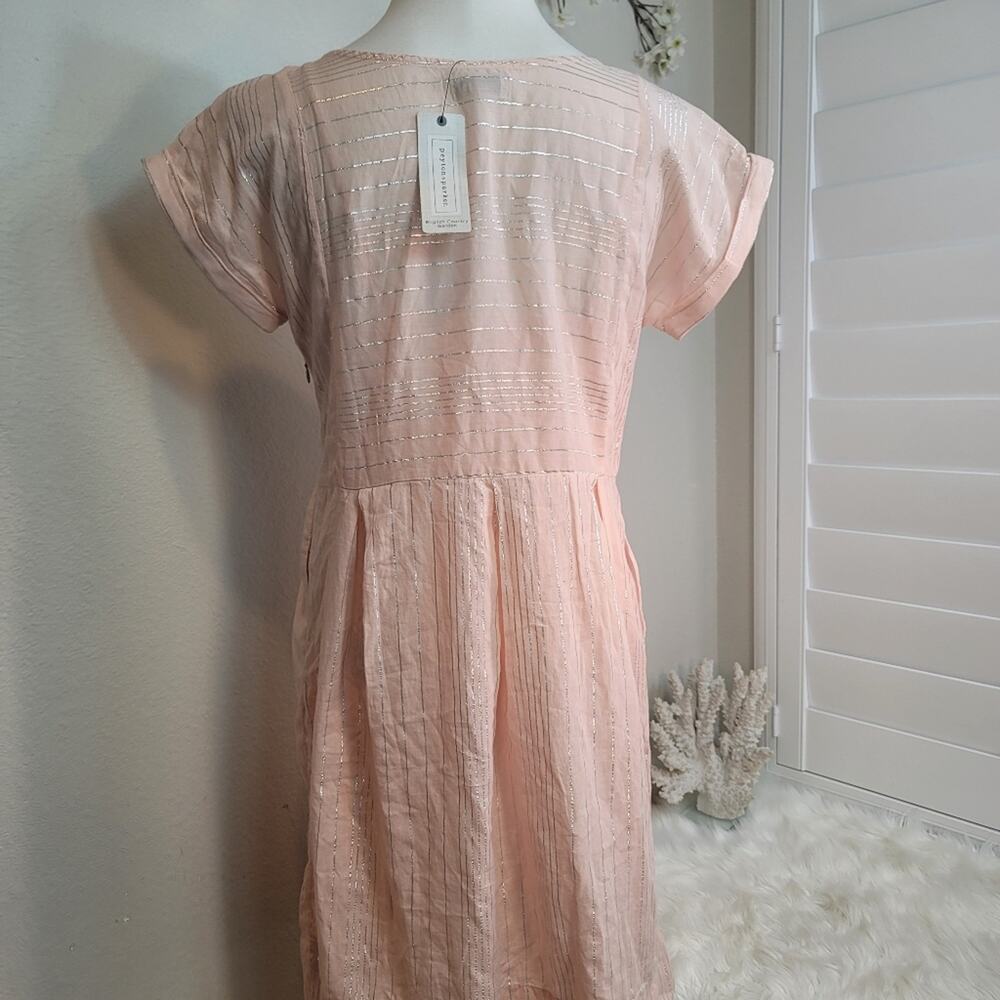 NWT PEYTON & PARKER Pink Silver Stripe English Country Garden Midi Dress Sz: S - Picture 4 of 16